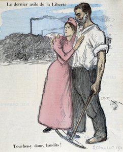 Arbejdernes job og antitrust-kamp: "" Frihedens sidste asyl - så rør det banditter! "" Illustration fra 1891. af Théophile Alexandre Steinlen