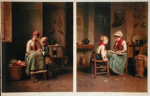 Lektionen og kortspillet, trykt i 1858 (litho i farve) af Theophile Emmanuel (after) Duverger
