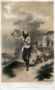 Coimbres flagellanter: Jesuiterne fra Coimbra i Portugal gør bod for deres synd offentligt ved at piske omkring 1560. Indgravering fra 1845 i "" Jesuiternes dramatiske og maleriske historie fra ordenens grundlæggelse til i dag af Theophile Evariste Fragonard