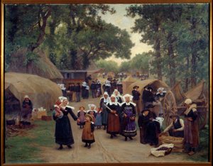 Ankomsten til Pardon de Fouesnant Breton Families i traditionel dragt. Maleri af Theophile Deyrolle (1844-1923) 1892 Brest, Museum of Fine Arts