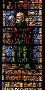 Vindue, der forestiller apostlen St. Thomas med trosbekendelsesrulle (farvet glas) af Thiebaut de Lixheim
