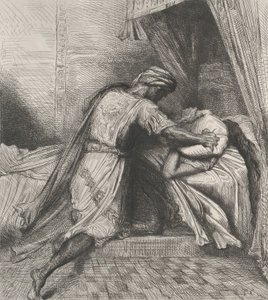 Han kvæler hende: plade 13 fra Othello Act 5, Scene 2, ætset 1844, genoptrykt 1900. af Théodore Chassériau