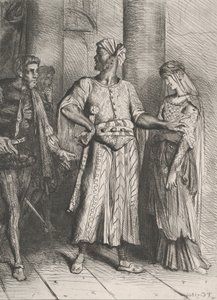 Ærlig Iago, min Desdemona skal jeg overlade til dig: plade 4 fra Othell..., ætset 1844, genoptrykt 1900. af Théodore Chassériau