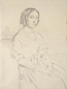 Portræt af en ung kvinde, siddende tre fjerdedele til venstre, 1839-1856 af Théodore Chassériau