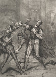 Skurk, du dør: plade 10 fra Othello Act 5, Scene 1, ætset 1844, genoptrykt 1900. af Théodore Chassériau