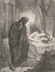 Alligevel må hun dø: plade 11 fra Othello Act 5, Scene 2, ætset 1844, genoptrykt 1900. af Théodore Chassériau