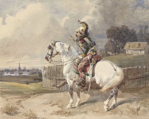 Fransk dragon på en hvid hest, drejet til venstre, i profil af Théodore Fort (signed by artist)