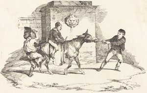 Tre børn leger med et æsel af Théodore Gericault and Nicolas Toussaint Charlet