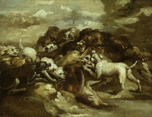 Tysk: Hunde kæmper mod bjørne af Theodore Gericault