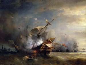 Søslaget nær Lizard Point, Cornwall den 21. oktober 1707 af Jean Antoine Theodore Gudin