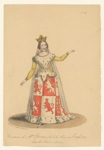 Julie Dorus-Gras i rollen som prinsesse Eudoxie i operaen La Juive Kostume af fru Dorus, rollen som prinsesse Eudoxie, i La Juive (Opéra) (titel på objektet) Skuespillere, skuespillerinder i operazangers in hun rol (serietitel) af Théodore Lejeune
