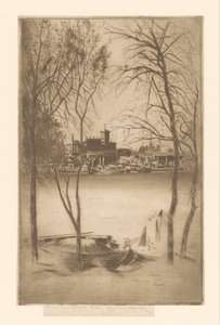 Udsigt til en flod med havn og industri Laburnums og Battersea af Théodore Roussel (signed by artist)