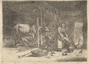 Kostald med malkepige af Théodore Wynant Stallenbergh