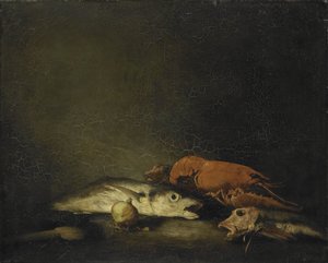 Stilleben med fisk og en hummer