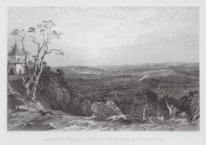 Bardon Hill, ser mod vest, Leicestershire (gravering) af Thomas (after) Allom