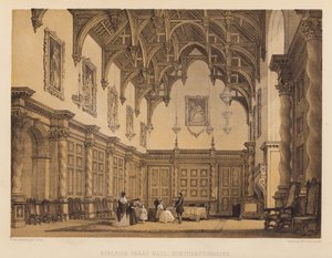 Burleigh Great Hall, Northamptonshire (akvatint) af Thomas (after) Allom