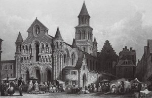 Notre Dame-kirken, Poitiers (kobberstik) af Thomas (after) Allom