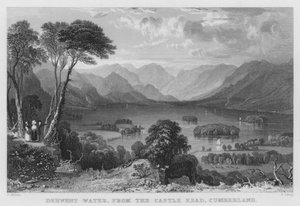 Derwent Water, fra Castle Head, Cumberland (gravering) af Thomas (after) Allom