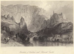 Vaucluse-fontænen og Petrarcas slot (gravering)