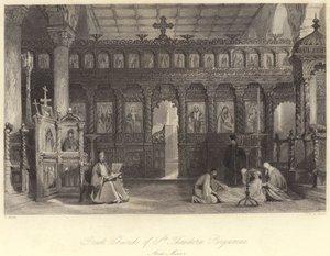 Den græske kirke Sankt Theodor, Pergamus, Lilleasien (gravering) af Thomas (after) Allom