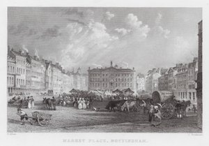 Market Place, Nottingham (gravering) af Thomas (after) Allom