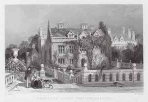 Newstead Abbey, Nottinghamshire (gravering) af Thomas (after) Allom