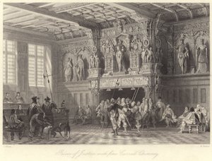 Justice Palace, med fin udskåret skorsten, Brügge (gravering) af Thomas (after) Allom