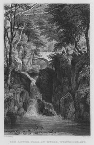The Lower Fall at Rydal, Westmorland (gravering) af Thomas (after) Allom