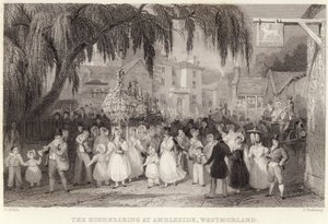 The Rushbearing ved Ambleside, Westmorland (gravering) af Thomas (after) Allom
