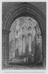 Tynemouth Priory and Castle, Northumberland (gravering) af Thomas (after) Allom