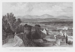 Udsigt fra Walls of Chester, ser ind i Wales (gravering) af Thomas (after) Allom
