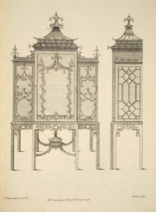 Design til en China Case, pub. 1753 (gravering) af Thomas (after) Chippendale