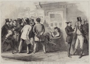 Krigsspændingen i New York, scene foran et brandmotorhus (gravering) af Thomas (after) Nast