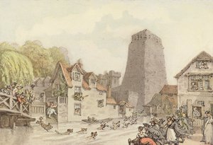 En andejagt (farve litho) af Thomas (after) Rowlandson