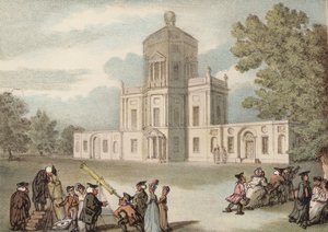 En sydlig udsigt over observatoriet i Oxford (farve litho) af Thomas (after) Rowlandson