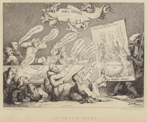 Et irsk hyl: møde i National Convention of United Irishmen bliver vist republikanismens rædsler, eksemplificeret af den franske revolution af Thomas (after) Rowlandson