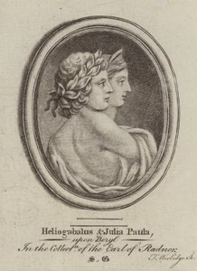 Heliogabalus, romersk kejser og kejserinde Julia Paula (gravering) af Thomas (after) Worlidge