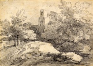 Landskab (blyant) af Thomas (attr. to) Gainsborough