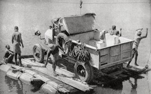 Krydser Chambesi-floden på en knækket ponton, Nordrhodesia, 1925 1927