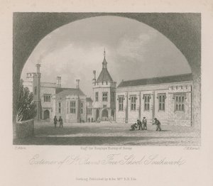 Eksteriør af Sankt Olaves Friskole af Thomas Allom