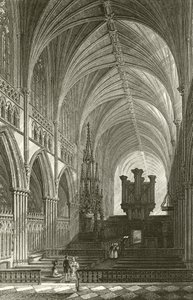 Interiør i Exeter-katedralen af Thomas Allom