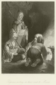 Pilgrimme hviler på deres rute til Mekka af Thomas Allom