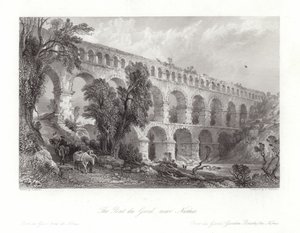 Pont du Gard, nær Nismes af Thomas Allom