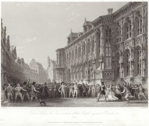 Rådhus med folkets opstand mod Charles V af Thomas Allom