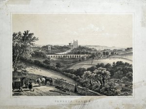Penrhyn Castle, ca. 1850 (farvet litografi på papir) af Thomas Ashburton Picken
