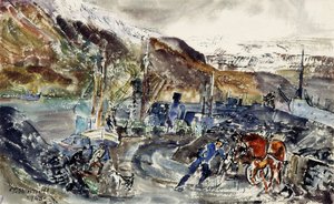 Lokale kulvogne og trawlere, Seydisfjordur, Island (akvarel på papir)