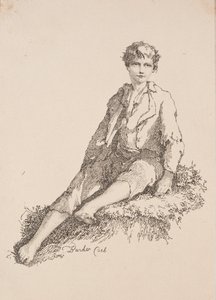 Prøver af polyautografi: Dreng siddende på en græsklædt banke, 1803.