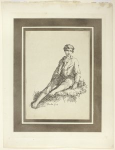 Young Boy Seated, fra det første nummer af Specimens of Polyautography af Thomas Barker