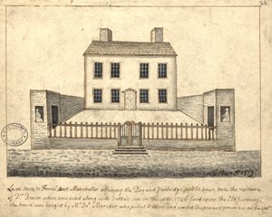 Levers House, Manchester, 1819 (pen og blæk og vask på papir)