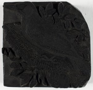 Træblok til Den grønne spætte, fra En historie om britiske fugle af Thomas Bewick